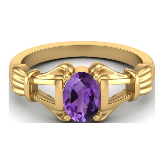 925 Sterling Silver Gold Vermeil 7x5mm Oval Shape Amethyst Engagement Women Valentines Day Gifts Ring