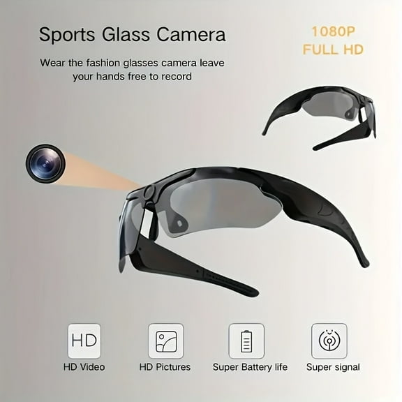 1080P HD Video Recording Glasses with 64GB Card, 120ยฐ Wide Angle Sports Camera for Riding, Running, Outdoor Activities - Black