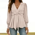 thumbnail image 6 of ClodeEU Womens V Neck Wrap Long Sleeve Slim Business Work Chiffon Blouses ,Casual Belt Tunic Shirt Tops Khaki,Womens Plus L, 6 of 8