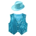 thumbnail image 3 of Doomiva Boys Girls Sequins Vest Hip Hop Jazz Modern Dance Top Waistcoat Jacket Performance Party Costume with Hat Light Blue 11-12, 3 of 6