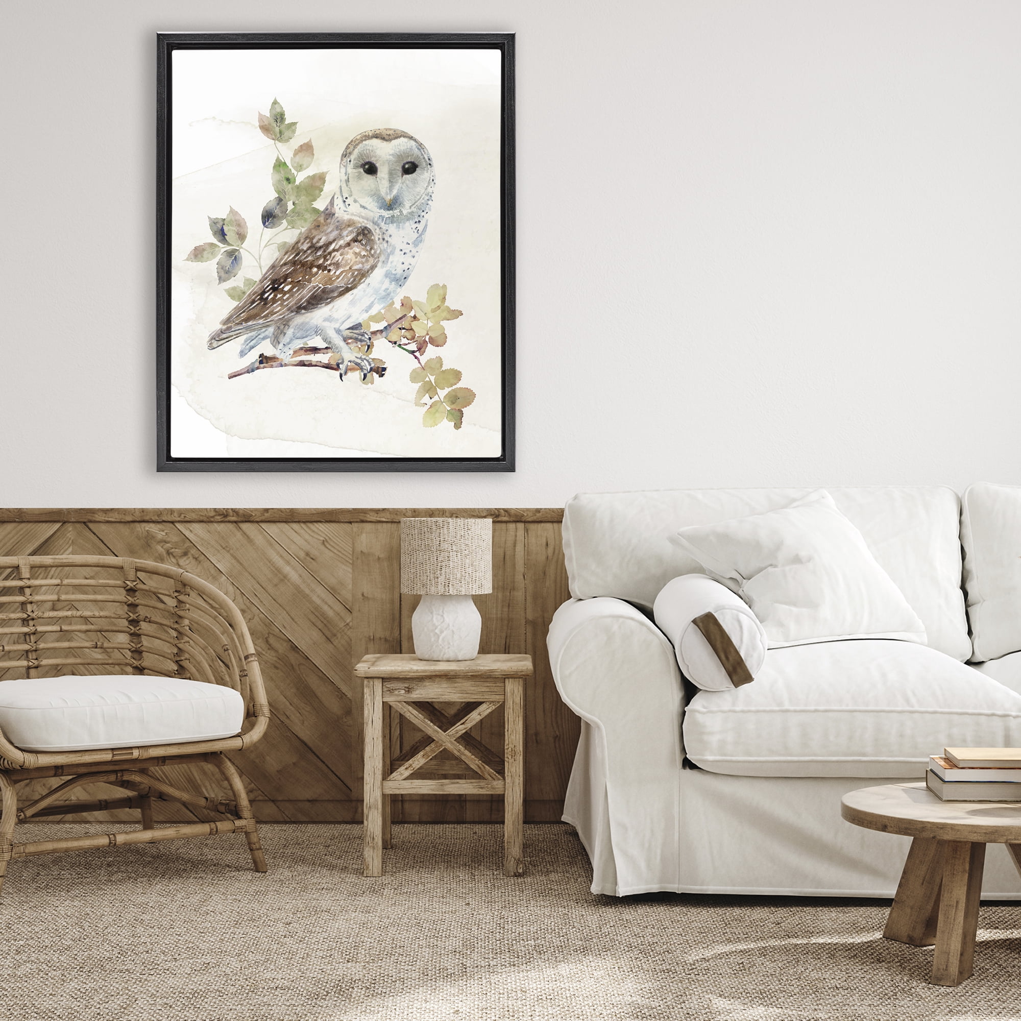Stupell Industries Owl Among Autumn Leaves Black Framed Floater Canvas Wall Art, design by CAD Designs