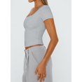 thumbnail image 6 of Gynyvoja Women'S Short Sleeve Tshirts Square Neck Cute Crop Tops Spring Summer Basic Tees Workout Going Out Light Flower Gray L, 6 of 9