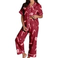 thumbnail image 3 of JAJAHO Women's Christmas Pajamas Candy Cane Print Button Down Short Sleeve 2 Piece Loungewear Sets With Pants, 3 of 7