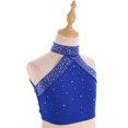 thumbnail image 3 of Sxiwei Kids Girls Shiny Rhinestones Halter Neck Vest Top Ballet Latin Modern Dance Performance Costume Blue 8, 3 of 5
