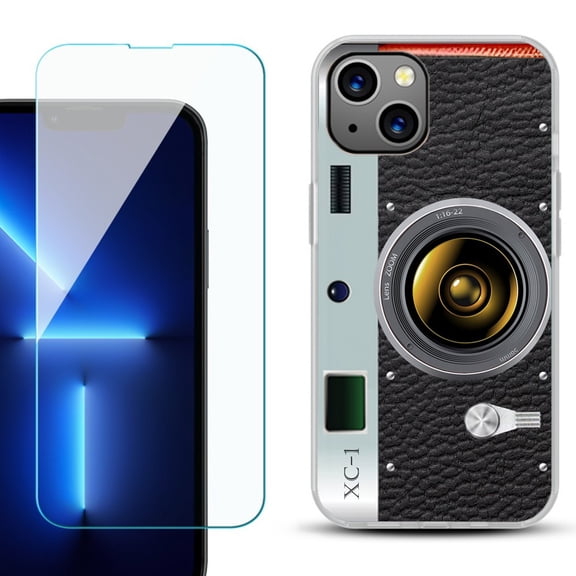 OneToughShield ® for iPhone 15 Plus Shockproof Phone Case, with Tempered Glass Screen Protector - Vintage Camera