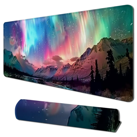 JRXY Snowy Mountain Nature Landscape Mouse Pad - Extended Size 31.5 x 11.8 Inch 31.5x11.8 in
