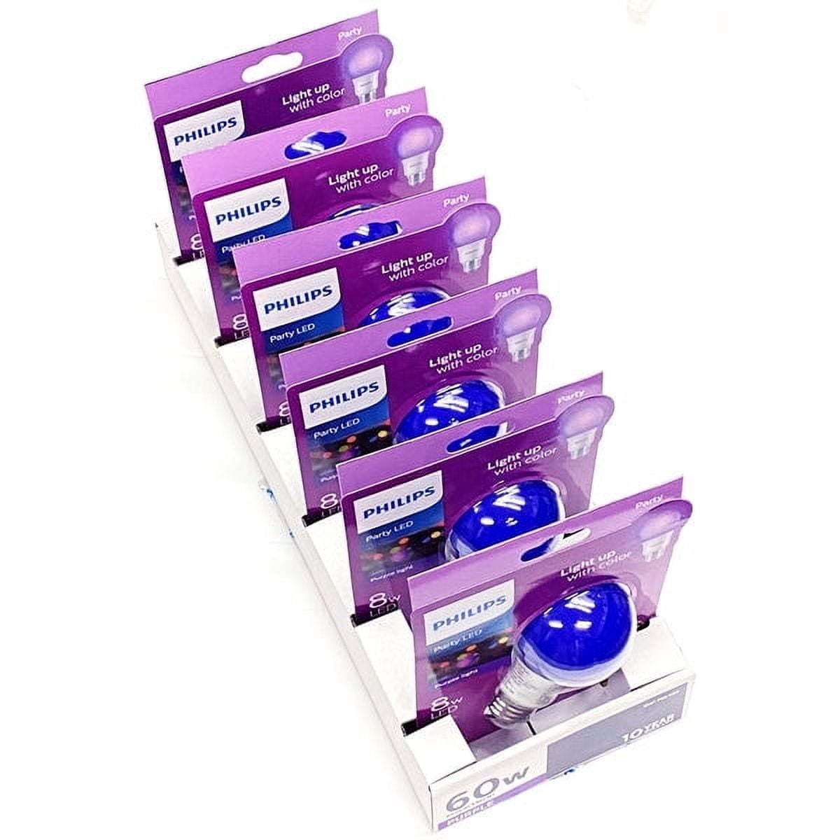 Case of 6 - Philips Party LED 8W A19 Light Bulb (Purple) 60W Replacement