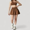thumbnail image 7 of Women's High Waist Pleated Mini Skirt with Wide Waistband and Side Pockets - Small, Brown, 7 of 7