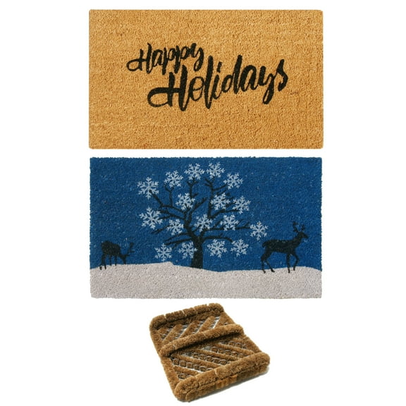 Rubber-Cal Classic "Holiday Decorations" Doormat Kit - 18" x 30" - 2 Door Mats &1 Boot Scraper
