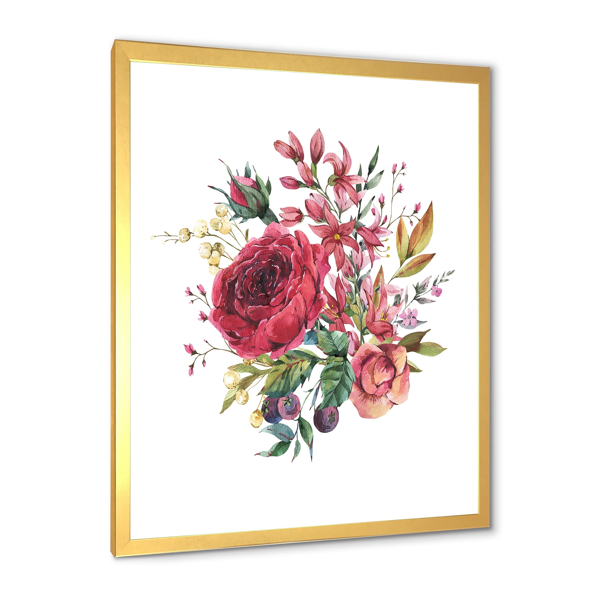 Designart 'Ancient Wildflowers and Burgundy Rose' Farmhouse Framed Art Print