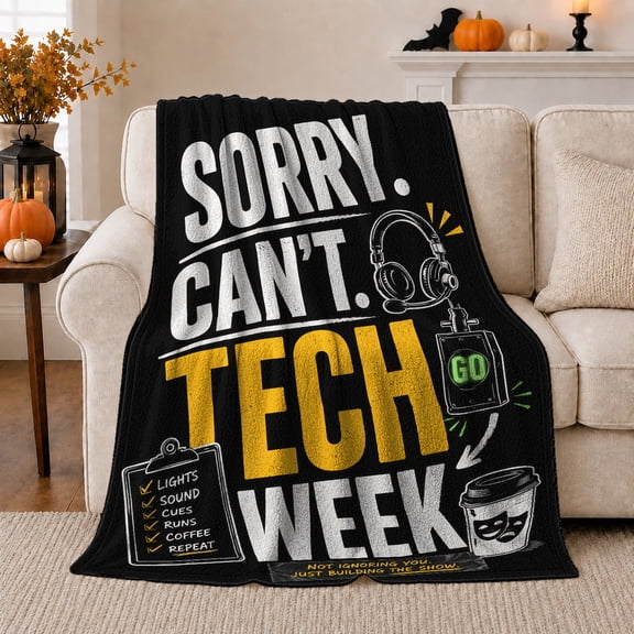 Tech Week Crew Humor Theater, Playful Food Art Scene, Warm Flannel Blanket for Living Room and Reading Nook with Detailed Artwork, Art Lovers Birthday Gift, Playful Home Decor