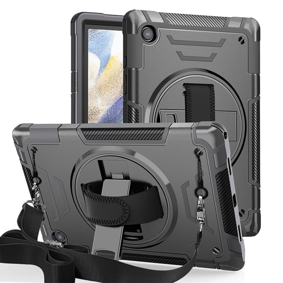 ELEHOLD Case for Samsung Galaxy Tab A8 10.5 (2022), Shockproof Case with 360°Rotating Adjustable Shoulder Hand Strap & Stand,Black