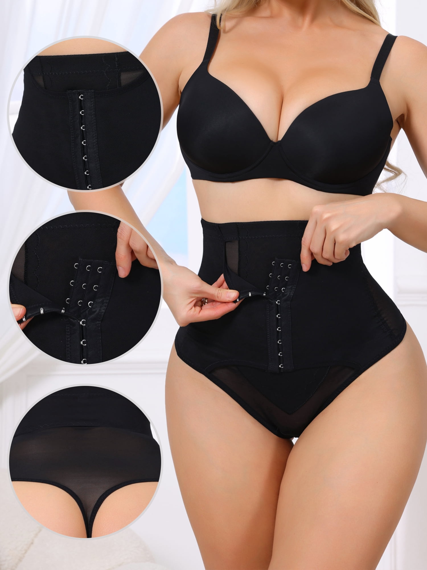 DARING DIVA Women's High Waisted Tummy Control Bodyshaper Panties Thong M Black