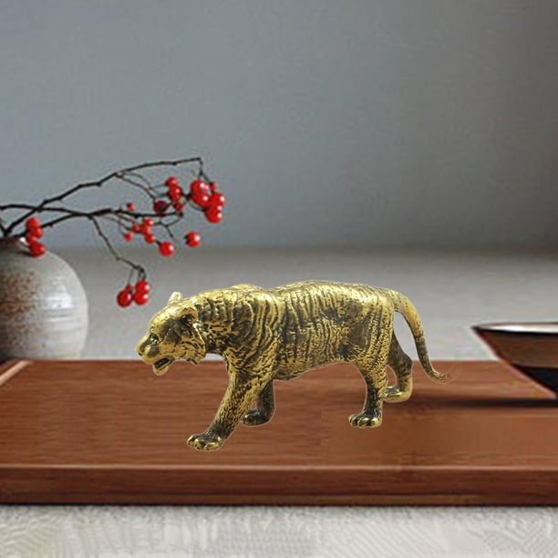 Estatua de tigre de latón, mini escultura de tigre, figura de animal única y liviana, estatua coleccionable para mascotas de té para interiores,