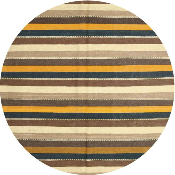 Ahgly Company Indoor Round Contemporary Reddish Brown Abstract Area Rugs, 7' Round