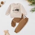 thumbnail image 2 of Karoyedx Baby Boys' Clothing Sets Toddler Baby Boy Valentines Day Outfit Embroidery Crewneck Sweatshirt and Pants Set Spring Clothes Beige Size,0-6 Months, 2 of 7