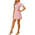 thumbnail image 4 of INSPIRE CHIC Robes Élégantes pour Femmes Col Noué Manches Courtes Bouffantes Robe de Travail TP Rose, 4 of 6