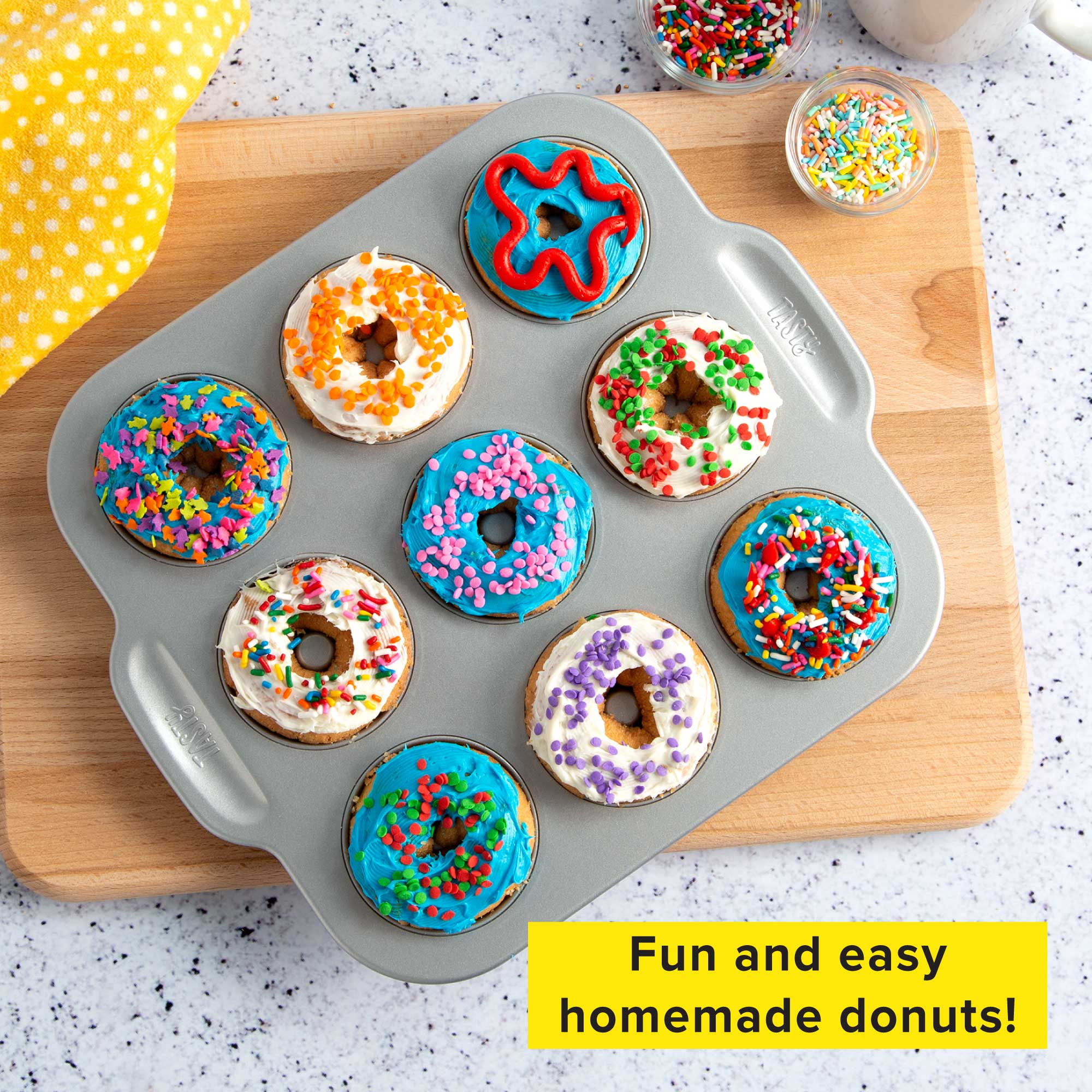 Tasty 2 Piece Carbon Steel Non-Stick Kitchen Donut Baking Pans, 9 Cup