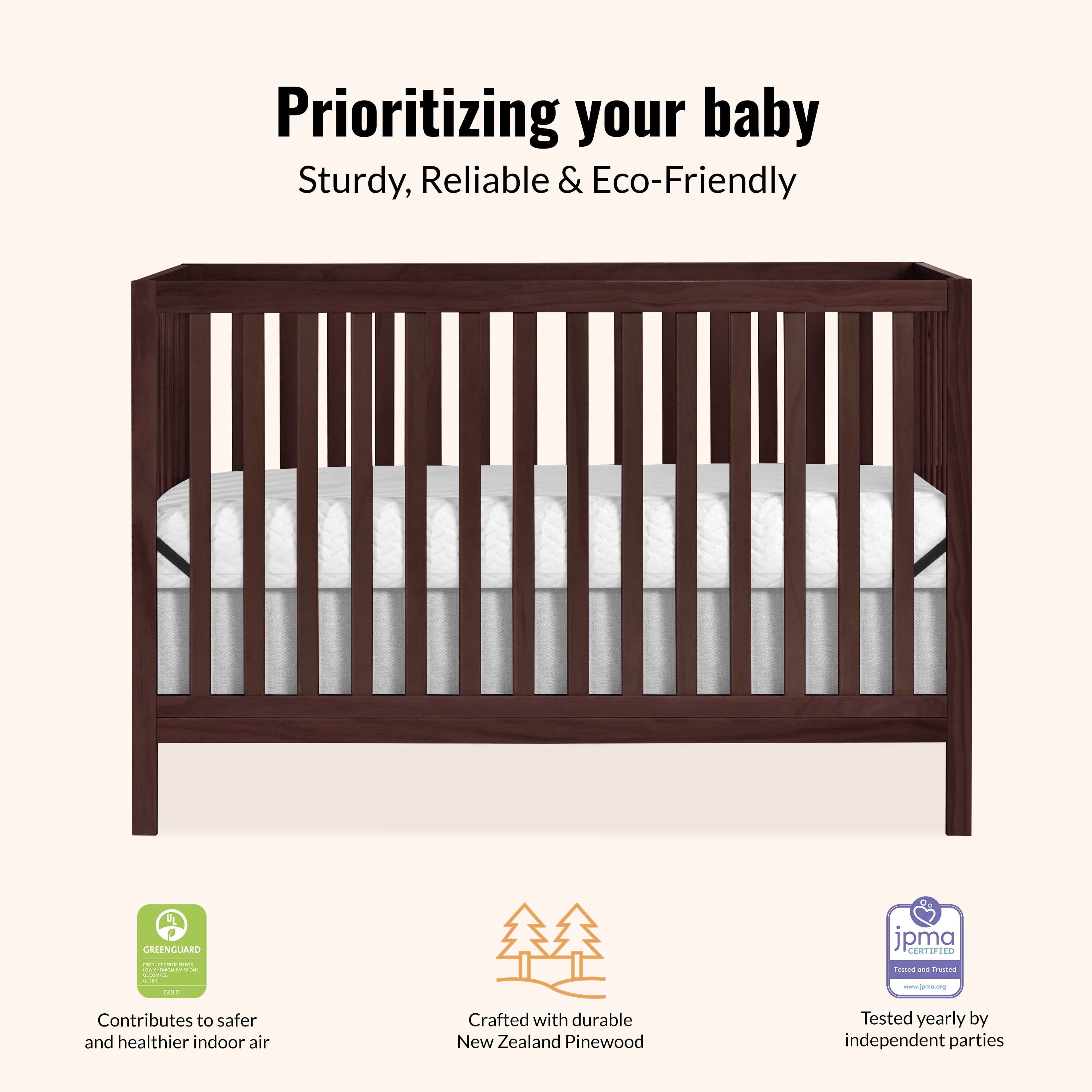 Dream On Me Synergy MOD 5-in-1 Convertible Crib, Converts from Baby Crib to Toddler Bed, Day Bed, Kids Bed and Full Size Bed, Three Adjustable Mattress Height Positions, Espresso