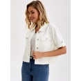 thumbnail image 2 of DARING DIVA Women's Short Sleeve Denim Collared Button Up Cropped Jean Jacket XL White, 2 of 7