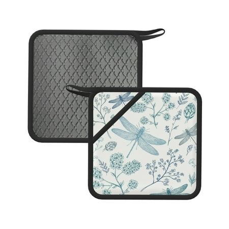 

2pcs Silicone Anti-Hot Hot Pads Oven Mitts Heat Resistant Pot Holders With Pockets Non Slip Oven Glove Potholder For Kitchen Cooking Bbq Baking 7.1in Dragonfly Pattern Vintage