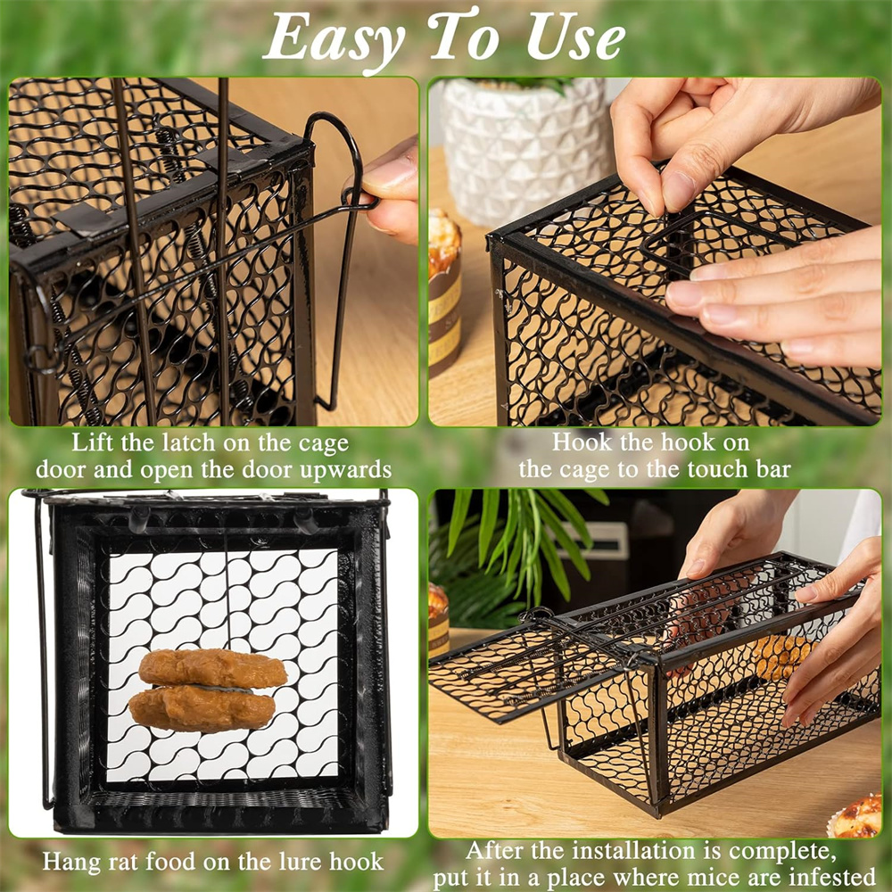 NOGIS Humane Rat Trap Chipmunk Rodent Trap Mouse Trap Squirrel Trap Small Live Animal Trap Mouse Voles Hamsters Live Cage Rat Mouse Cage Trap for Mice Easy to Catch and Release (Black,2 Pcs)