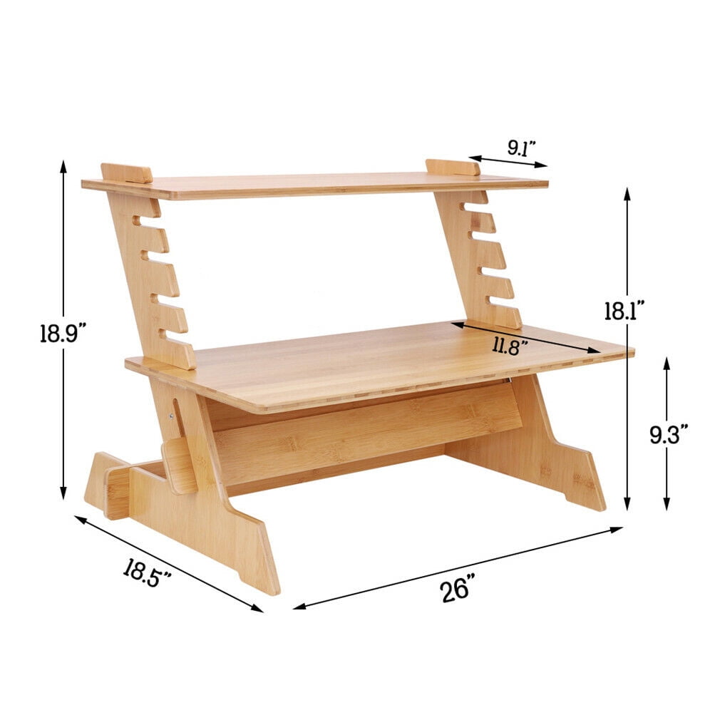 MarketLane Bamboo Standing Monitor Stand Desk Convertor Riser for Monitor Adjustable Height Standup Desk Top Laptop Workstation with Phone Headset Holder