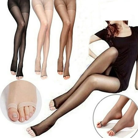 

Flmtop Women Open Toe Slim Stretch Pantyhose 4 Pack Sheer Ultra-Thin Stocking