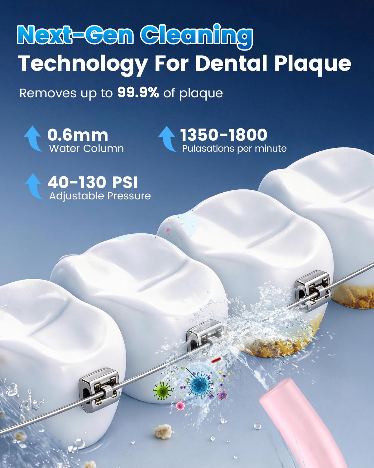 JTF Cordless Water Flosser for Teeth: 3 Modes & 10 DIY Pressure Levels Portable Oral Irrigator for Braces & Sensitive Gums with 9 Tips & 300ML Tank, Rechargeable Electric Dental Pick for Home Travel