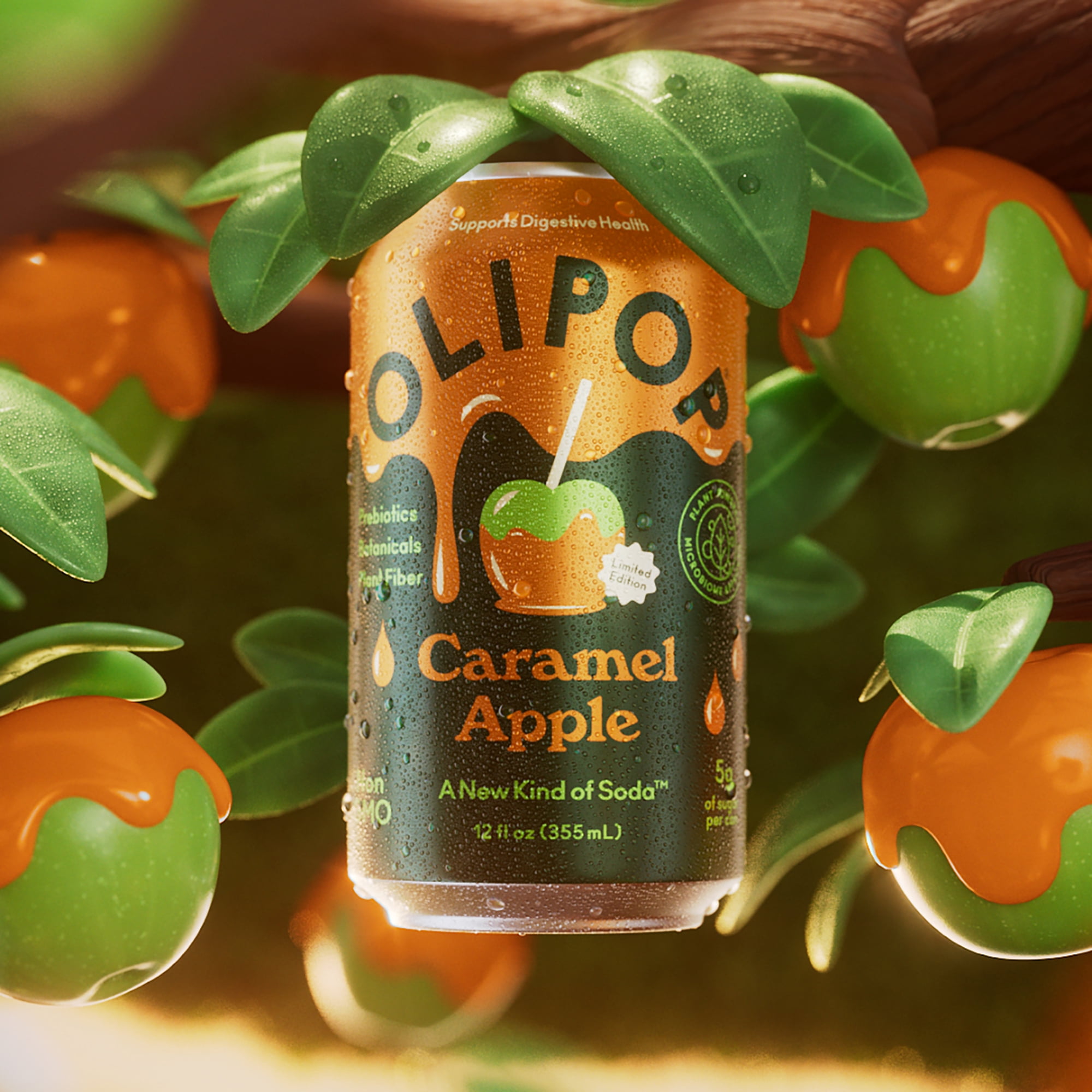 OLIPOP Prebiotic Soda, Caramel Apple, 12 fl oz, Refrigerated