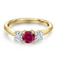 thumbnail image 3 of Gem Stone King 10K Yellow Gold Red Created Ruby and White Moissanite Engagement Ring for Women | 1.06 Cttw | Round 5MM | Gemstone July Birthstone | Size 6, 3 of 7