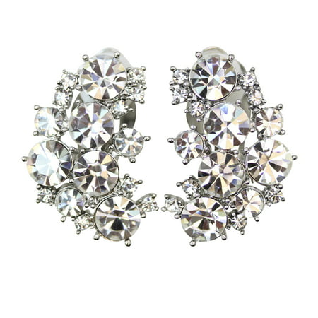 Faship Gorgeous Clear Crystal Clip Ons Earrings -