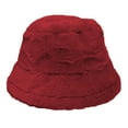 thumbnail image 2 of Women's Winter Plush Fluffy Bucket Hat Warm Faux Fur Lining Cozy Wide Brim Cap Wine Red, 2 of 5