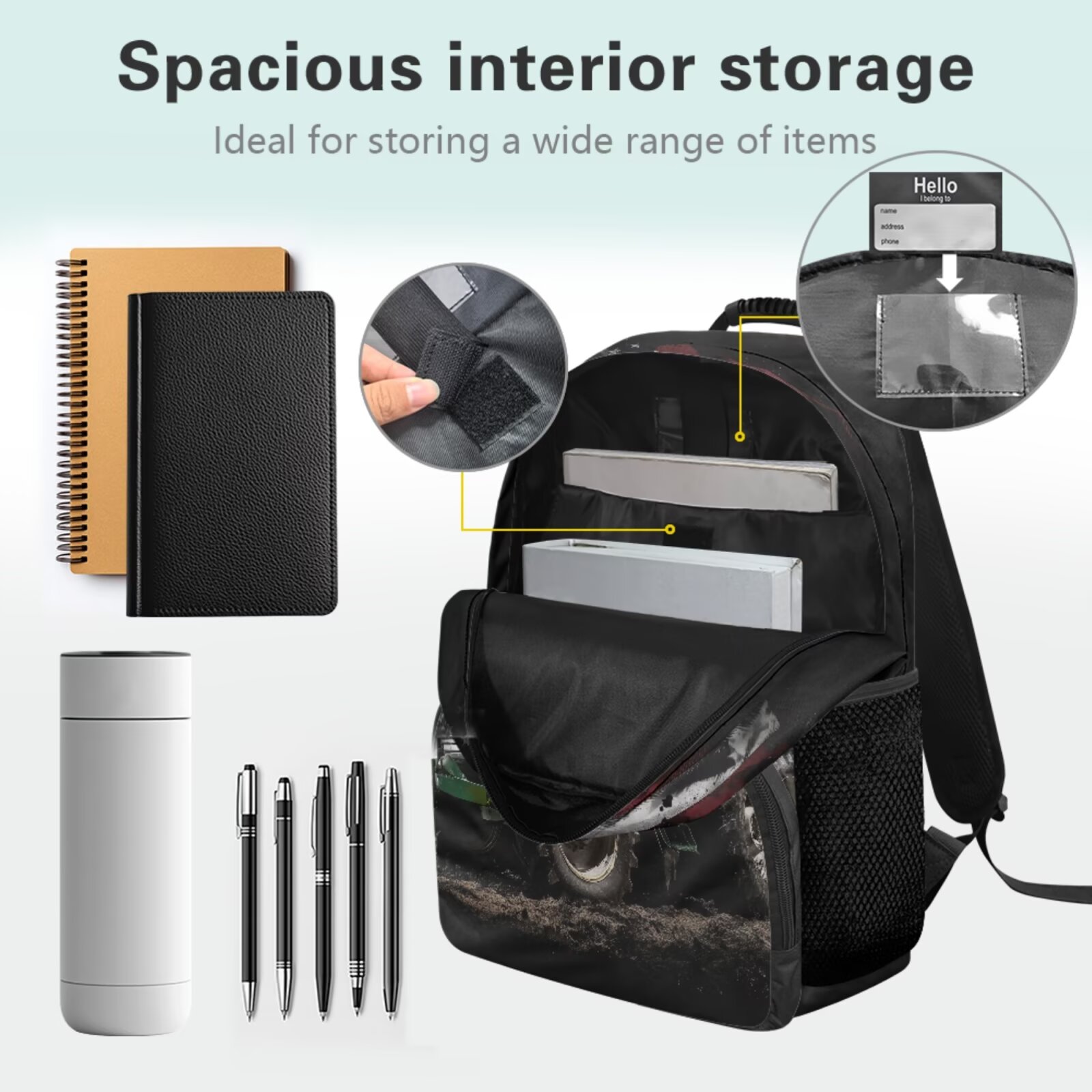 Set de mochila y lonchera para niñas, 4 piezas, para primaria, de 6 a 8 años, resistente al agua, gran capacidad, con correas acolchadas, estampado de tractor con bandera americana 3