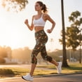 thumbnail image 3 of SCRAWLGOD Thanksgiving Women's Soft Capri Leggings Soft Tummy Control 3/4 Yoga Leggings for Workout Running Gym High Waisted Capris Tights with 2 Pockets, Maple Leaf Fruit Turkey Print, S, 3 of 7