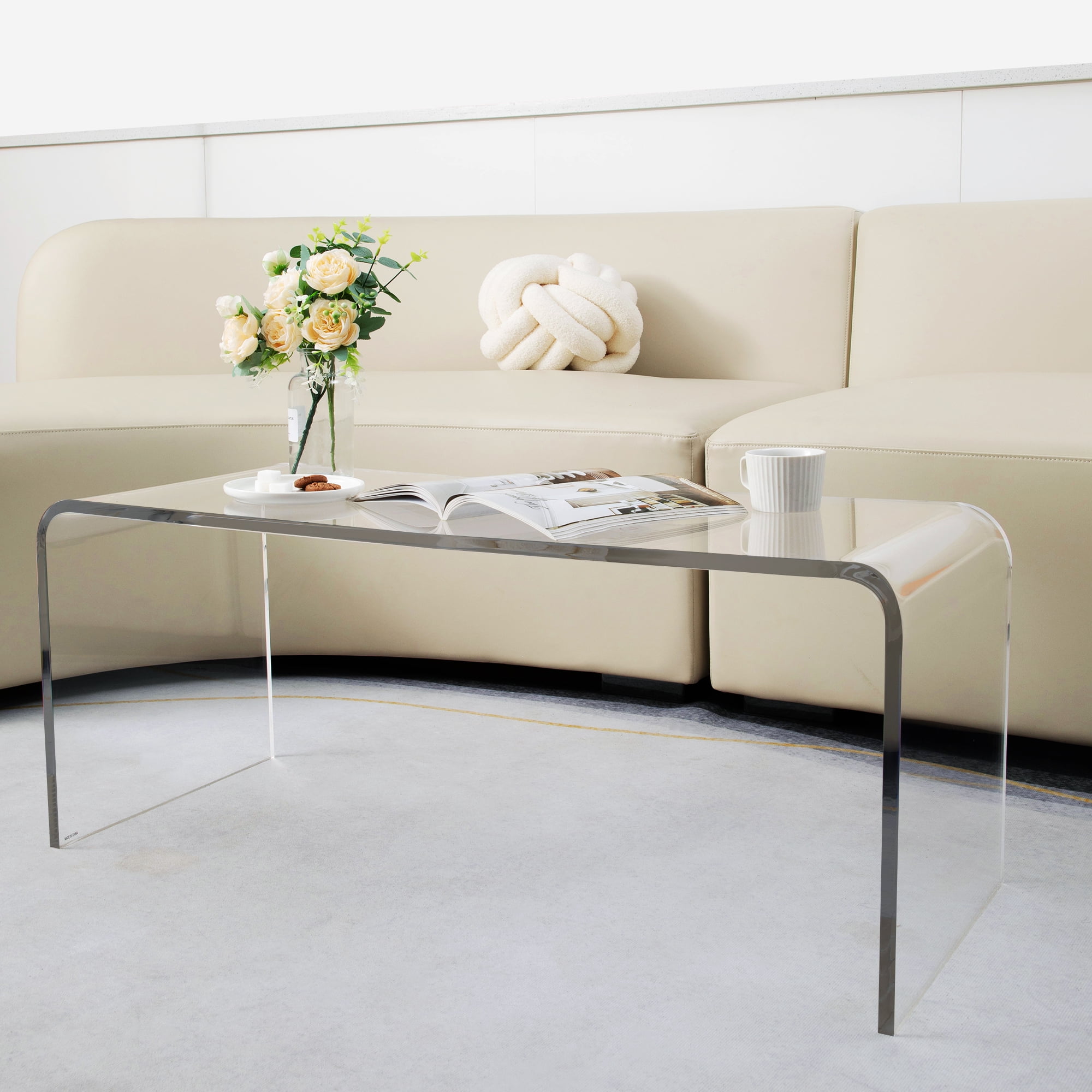 HOMCOM 39" Long Acrylic Waterfall Coffee Table for Living Room, Clear