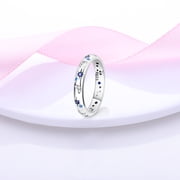 MULA Original Sparkling Starry Night 925 Sterling Silver Finger Ring Blue Cubic Zirconia Hypoallergenic For Women Jewelry Birthday Gift Size 4