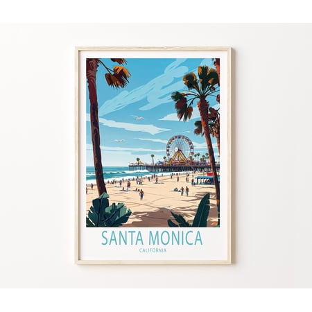 Santa Monica California Travel Wall Art, Unframed Paper Poster 8x10in