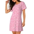 thumbnail image 2 of Uemuo Breast Cancer Awareness Pattern Women’s Nightdress – Casual Sleep Shirt, Soft Relaxed Fit Short-Sleeved Cotton Sleepwear for Home, Bedtime, and Lounging, 2 of 6