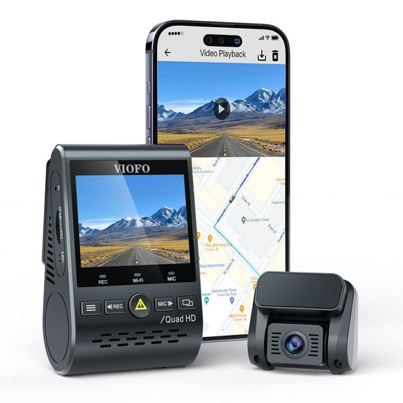 VIOFO Dual Dash Cam, 2K 1440P 60fps+1080P 30fps Front and Rear Dash Camera with Wi-Fi GPS, Parking Mode, Emergency Recording, Super Capacitor, Motion Detection (A129 Plus Duo) (Renewed)
