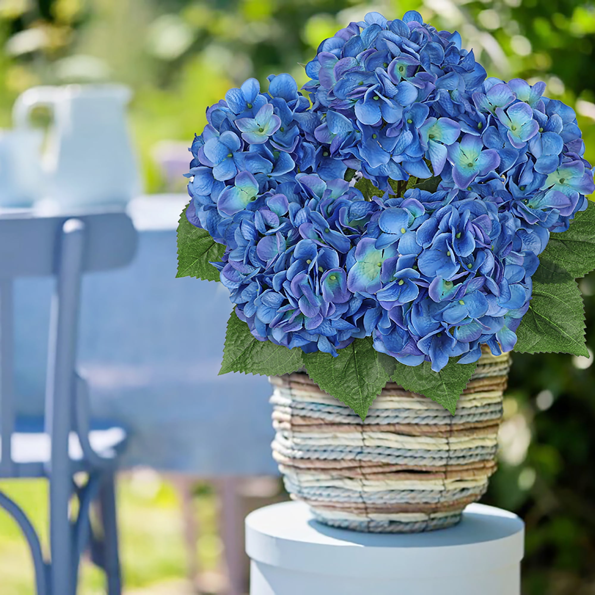 Briful Hydrangea Artificial Flower 5 Large Flower Heads Silk Faux Hydrangea Wedding Flowers Kitchen Coffee Table Home Decor Centerpieces Engagement Decoration Decor Dark Blue