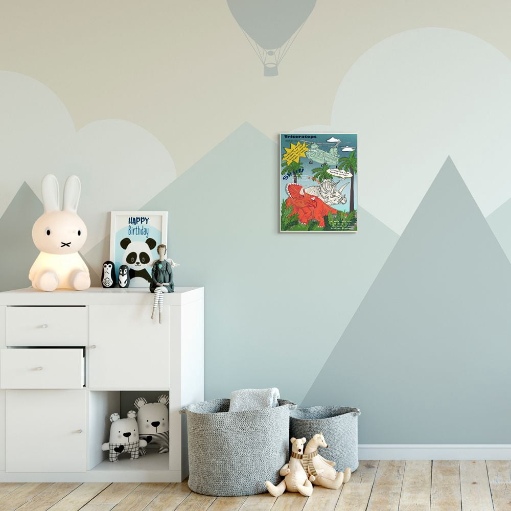 Stupell Industries Dinosaur Facts Fun Triceratops Information Mock Comic Wall Plaque Design by Sangita Bachelet