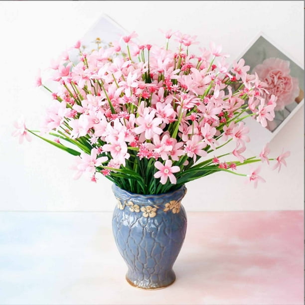 Flores artificiales para decoración del hogar - Rosas de plástico de 16,5" en rosa, amarillo, azul, morado - 1 pieza - Desvanecido y resistentes al agua