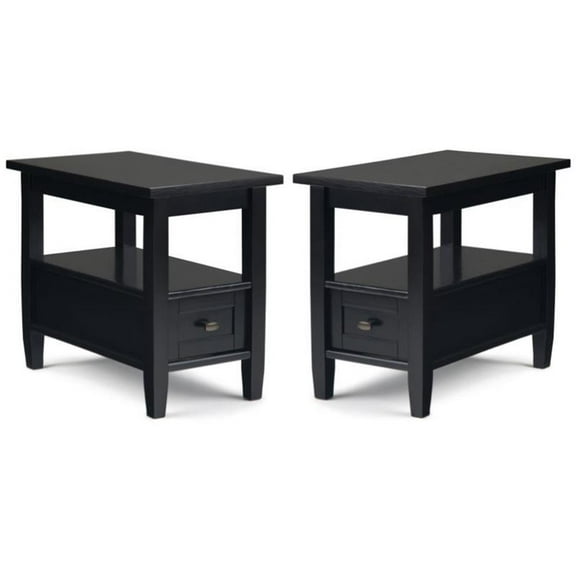 Home Square 2-Piece Wood 14" Rectangle Narrow Side Table Set in Black
