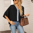 thumbnail image 5 of Women's V Neck Chiffon Blouses Batwing Short Sleeve Boho Embroidered Summer Casual Oversized Tops Shirts, 5 of 8