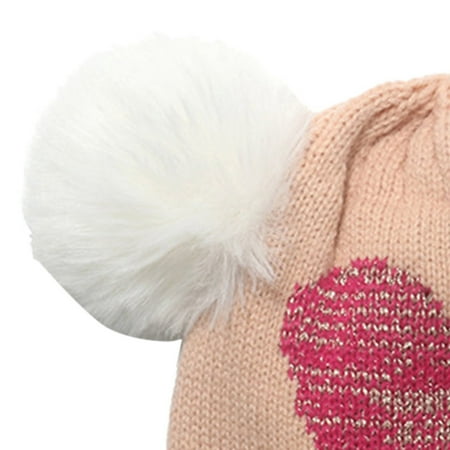 

kpoplk Baby Boy Hats 0-6 Months Children s Knit Hat Woolen Hat Double Hairball Woolen Hat Girls Children Love Knit Hat(Pink)