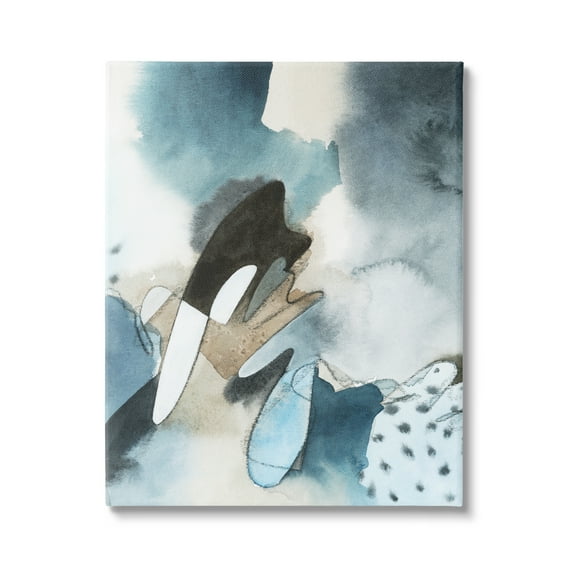 Stupell Industries Fluid Blue Geometric Shapes Abstract Paint Scribbles Painting Gallery Wrapped Canvas Print Wall Art, Design by Grace Popp