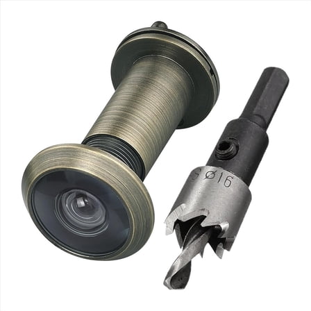 220-Degree Solid Brass Peep Holes for Door with 16mm Drill Bit, 0.63 Inch Peephole Privacy, A