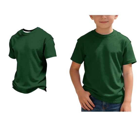 Boys Short Sleeve T Shirts Ribbed Kids Summer Comfortable Round Neck Top Tee Loose Fit Green Comfort Breathable Basic Tees 6-7 Years