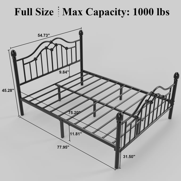 LOEWAY Full Size Metal Platform Bed Frame with Victorian Vintage